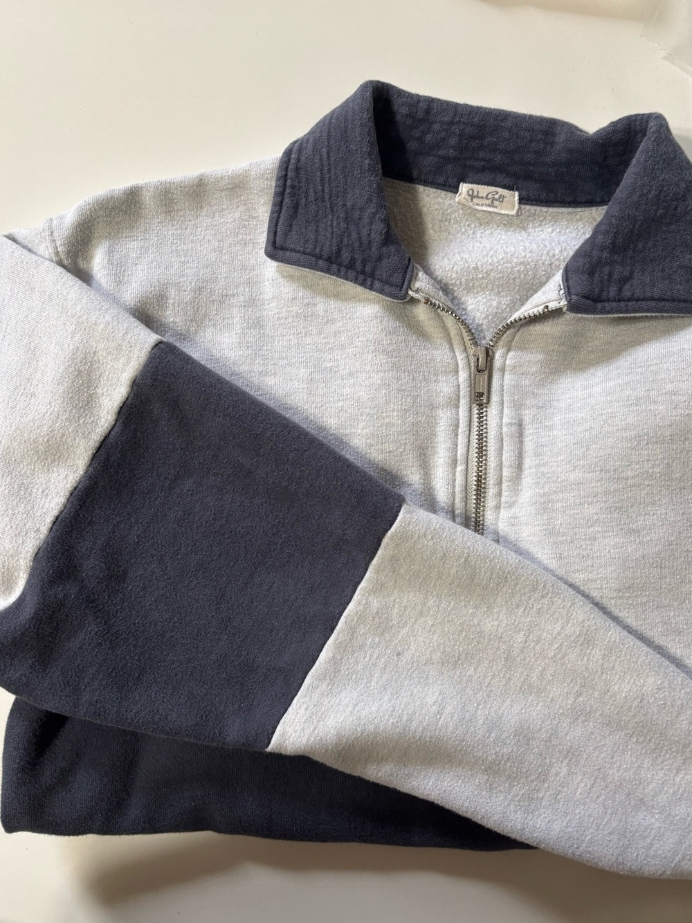 Brandy Melville Women's Navy and Grey Quarter-Zip Sweatshirt